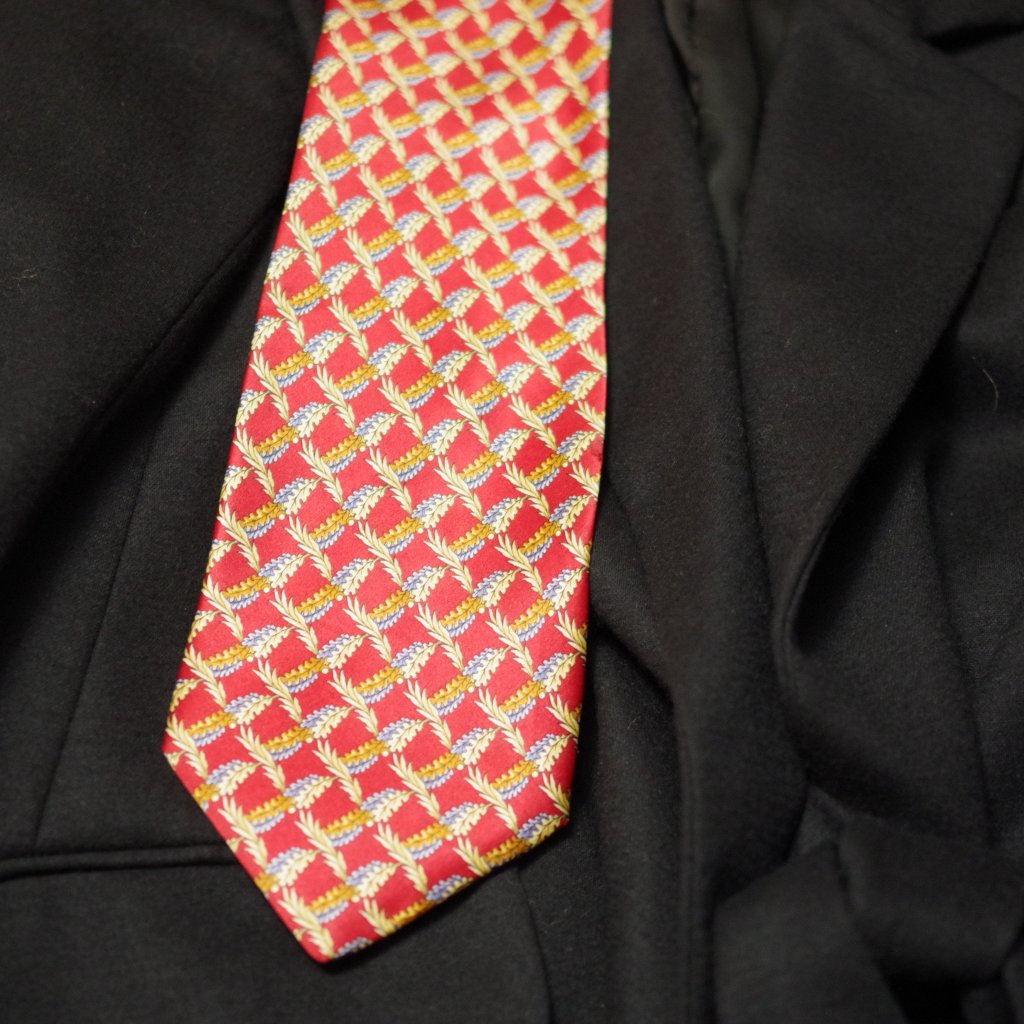 Leonard Studio Red Gold Blue Print Silk Neck Tie 57" X 4" Italy Excellent!